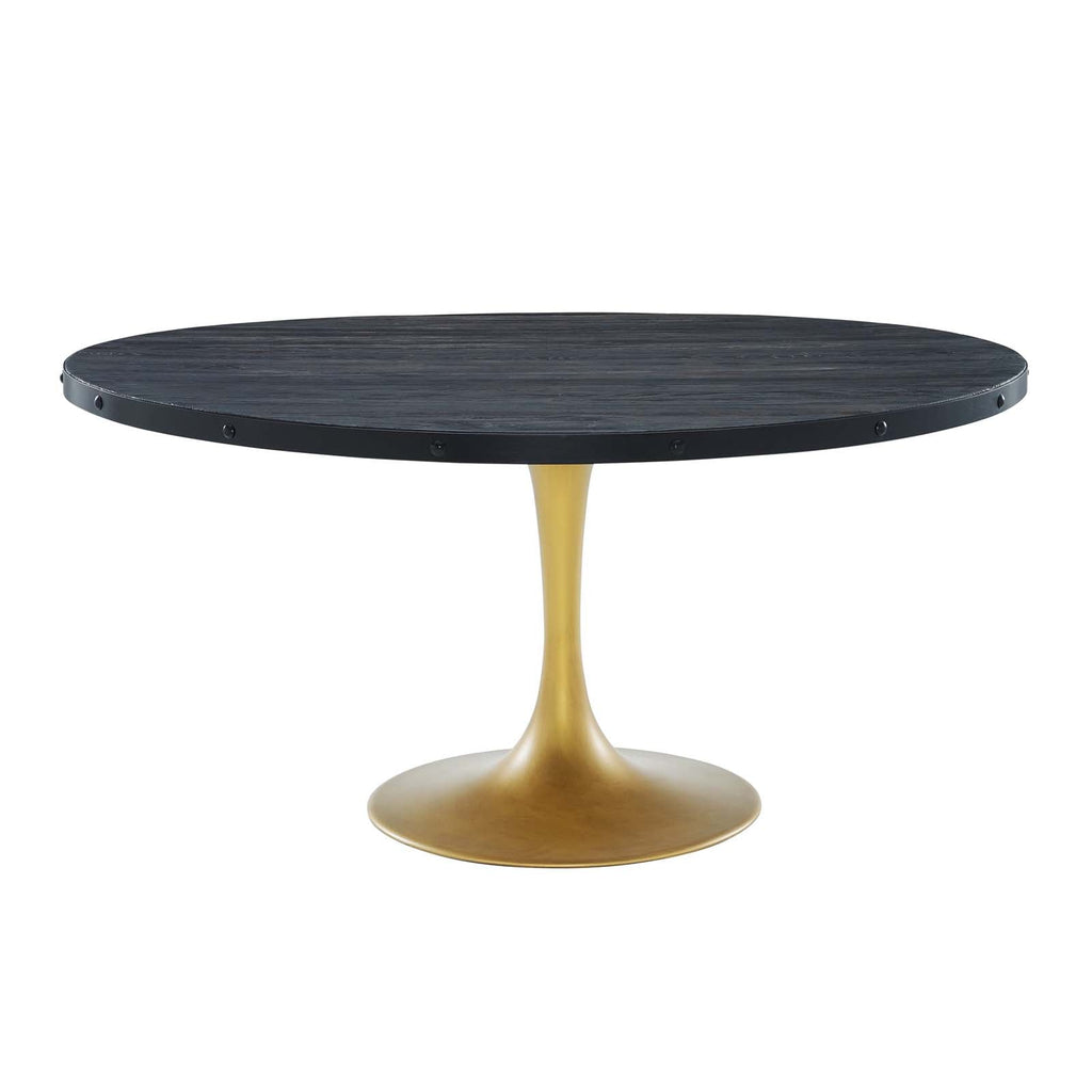 Drive 60" Round Wood Top Dining Table in Black Gold