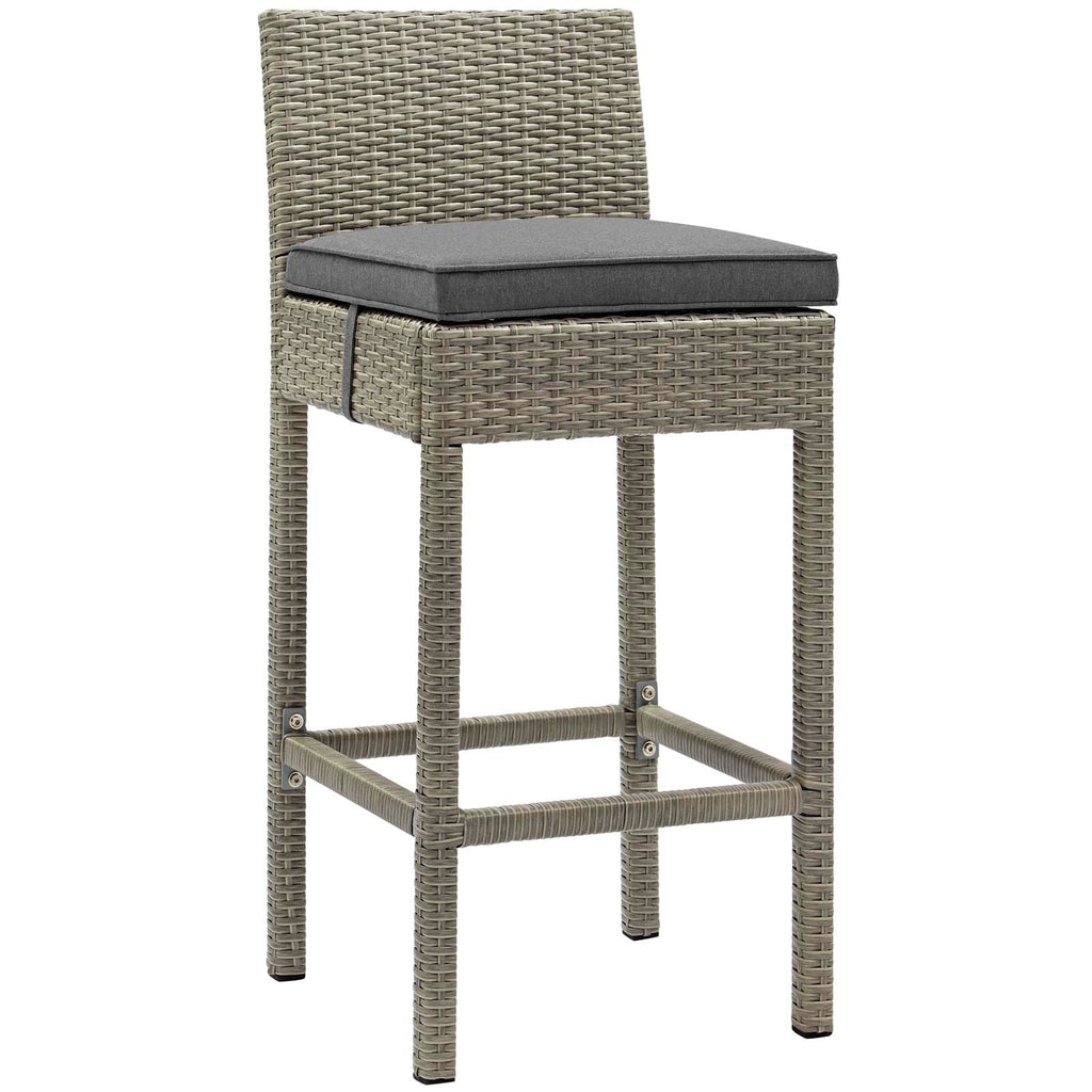 Conduit Bar Stool Outdoor Patio Wicker Rattan Set of 4 in Light Gray Charcoal