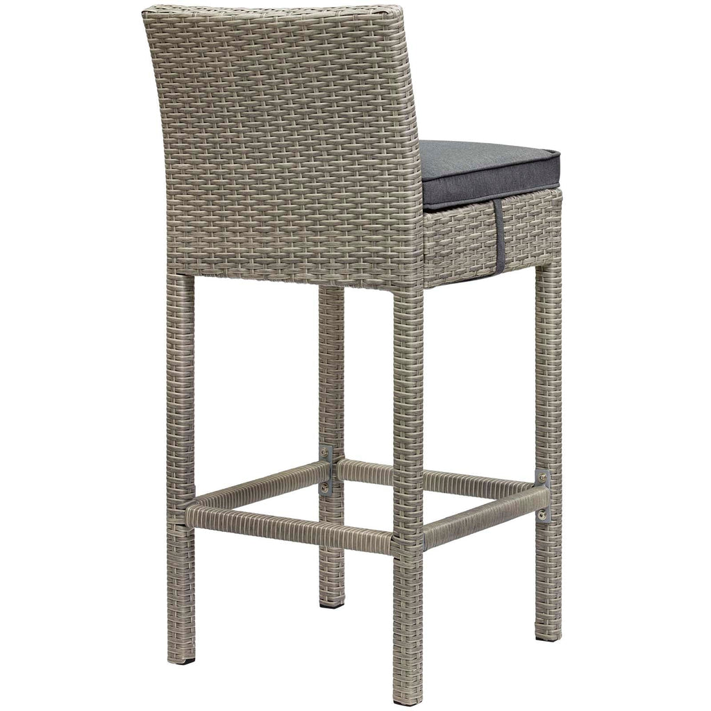 Conduit Bar Stool Outdoor Patio Wicker Rattan Set of 4 in Light Gray Charcoal