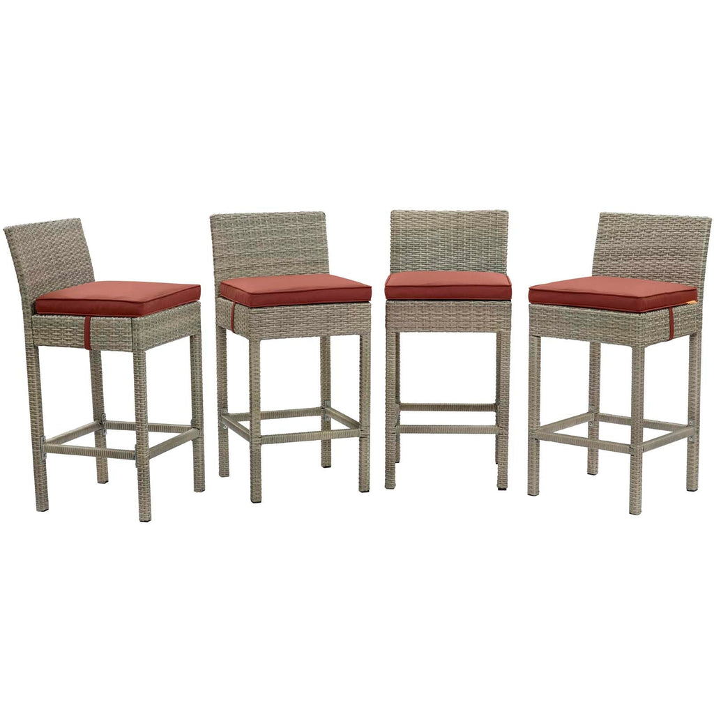 Conduit Bar Stool Outdoor Patio Wicker Rattan Set of 4 in Light Gray Currant