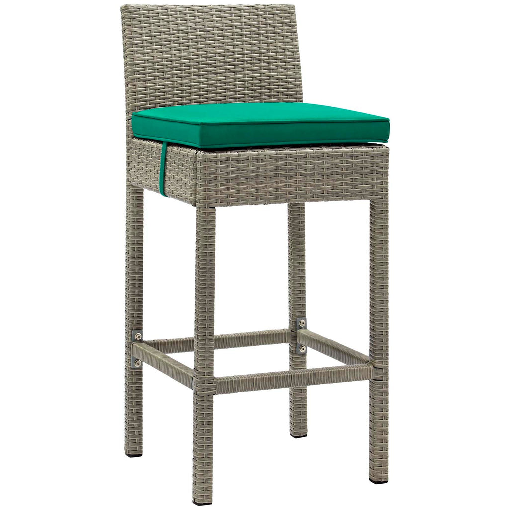 Conduit Bar Stool Outdoor Patio Wicker Rattan Set of 4 in Light Gray Green