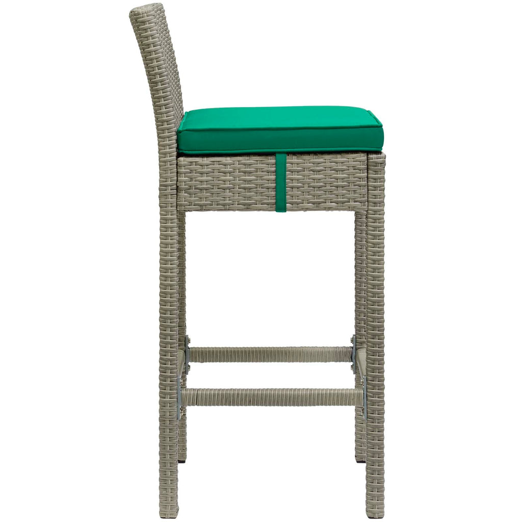 Conduit Bar Stool Outdoor Patio Wicker Rattan Set of 4 in Light Gray Green