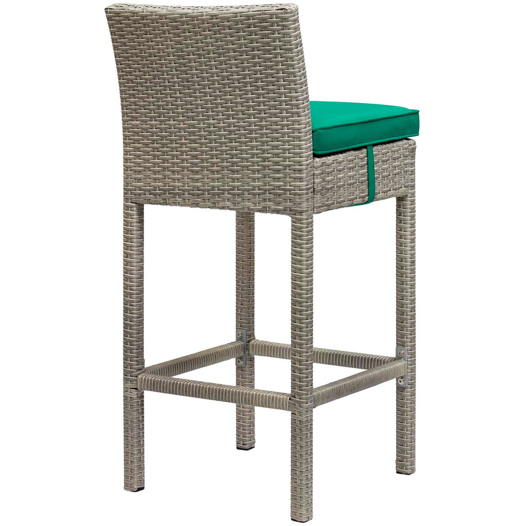 Conduit Bar Stool Outdoor Patio Wicker Rattan Set of 4 in Light Gray Green