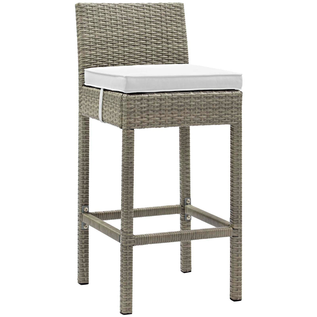 Conduit Bar Stool Outdoor Patio Wicker Rattan Set of 4 in Light Gray White