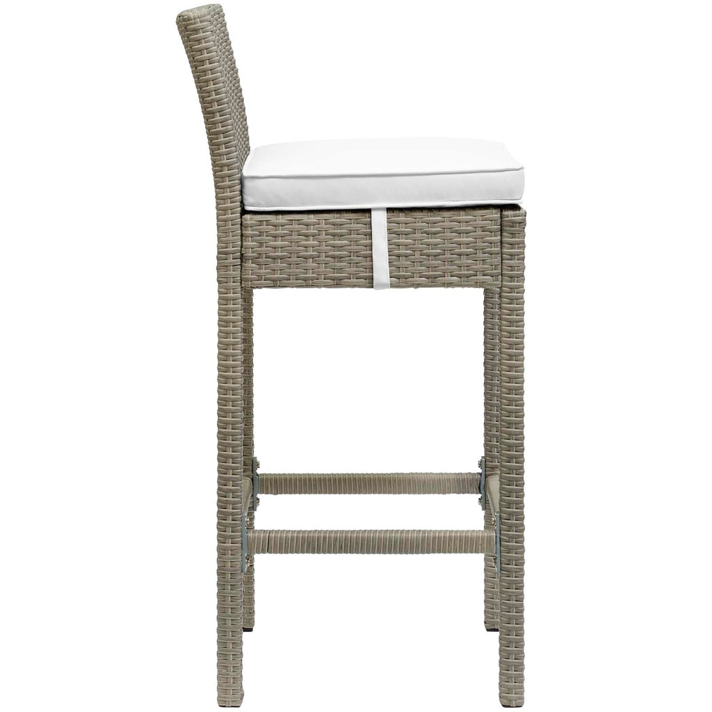 Conduit Bar Stool Outdoor Patio Wicker Rattan Set of 4 in Light Gray White