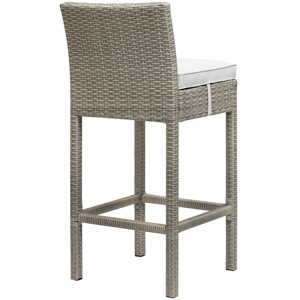 Conduit Bar Stool Outdoor Patio Wicker Rattan Set of 4 in Light Gray White