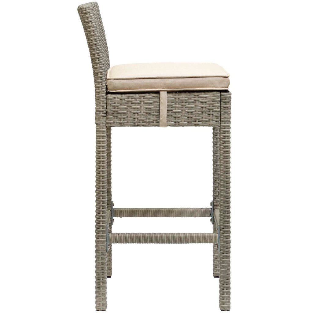 Conduit Bar Stool Outdoor Patio Wicker Rattan Set of 2 in Light Gray Beige