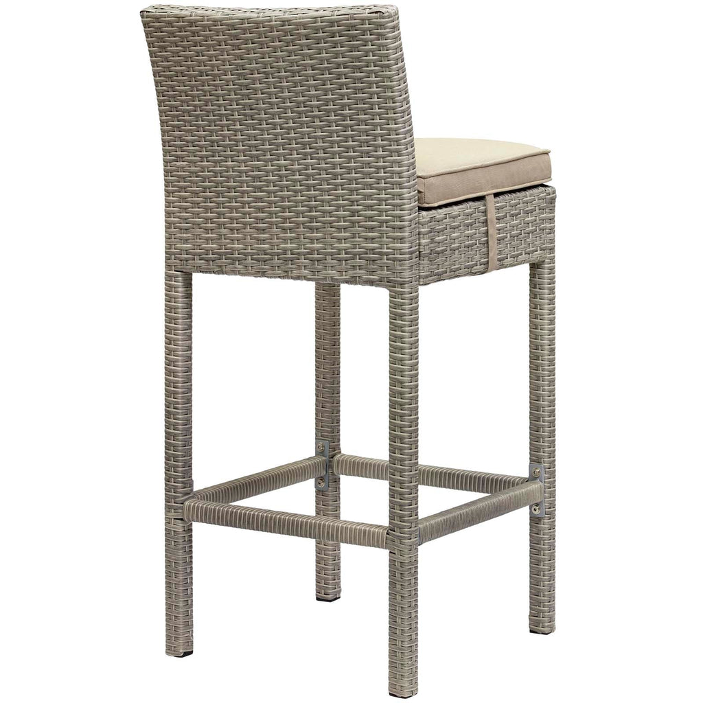 Conduit Bar Stool Outdoor Patio Wicker Rattan Set of 2 in Light Gray Beige