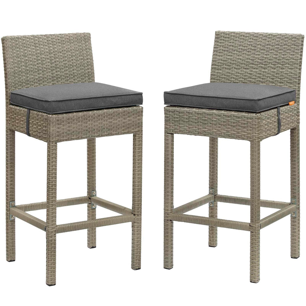 Conduit Bar Stool Outdoor Patio Wicker Rattan Set of 2 in Light Gray Charcoal