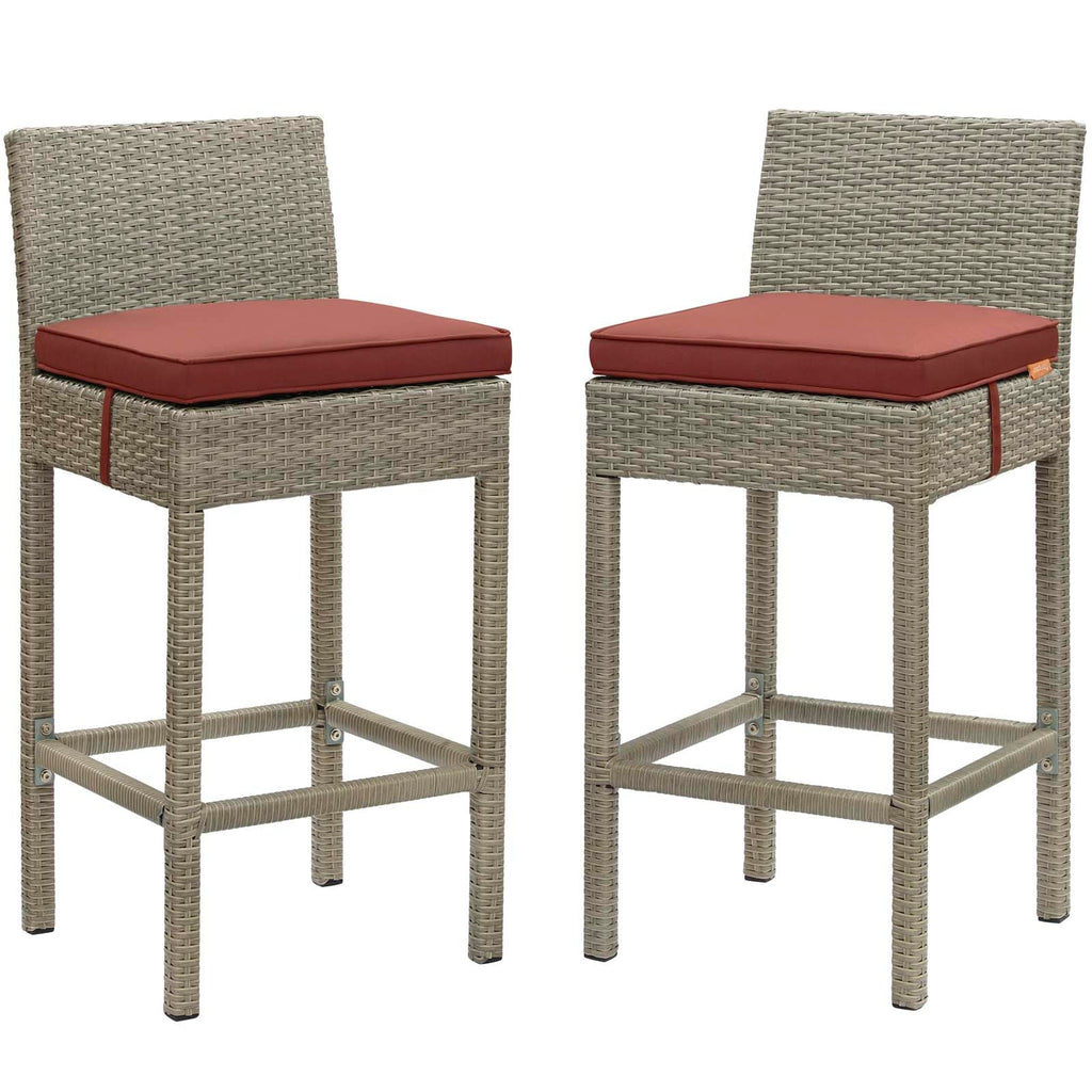 Conduit Bar Stool Outdoor Patio Wicker Rattan Set of 2 in Light Gray Currant