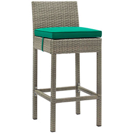 Conduit Bar Stool Outdoor Patio Wicker Rattan Set of 2 in Light Gray Green