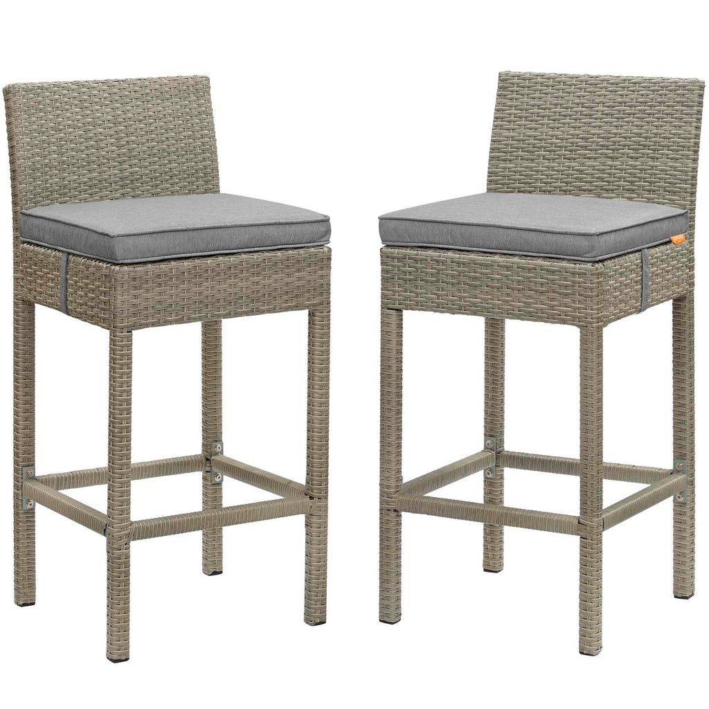 Conduit Bar Stool Outdoor Patio Wicker Rattan Set of 2 in Light Gray Gray