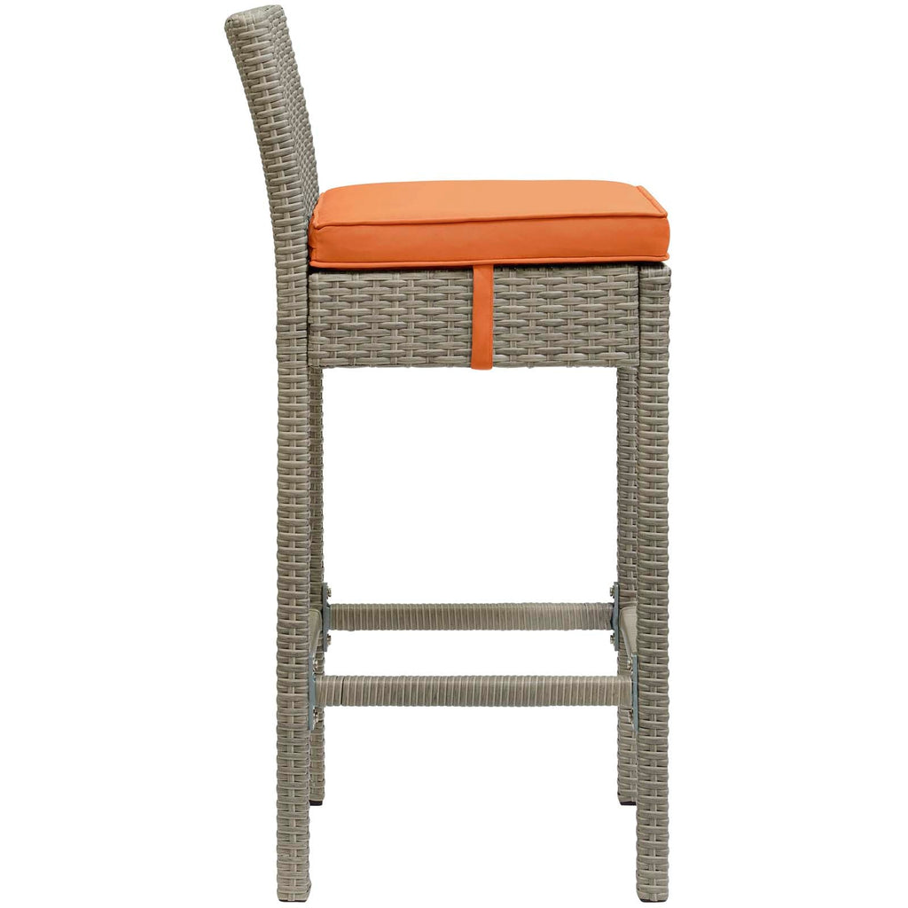 Conduit Bar Stool Outdoor Patio Wicker Rattan Set of 2 in Light Gray Orange