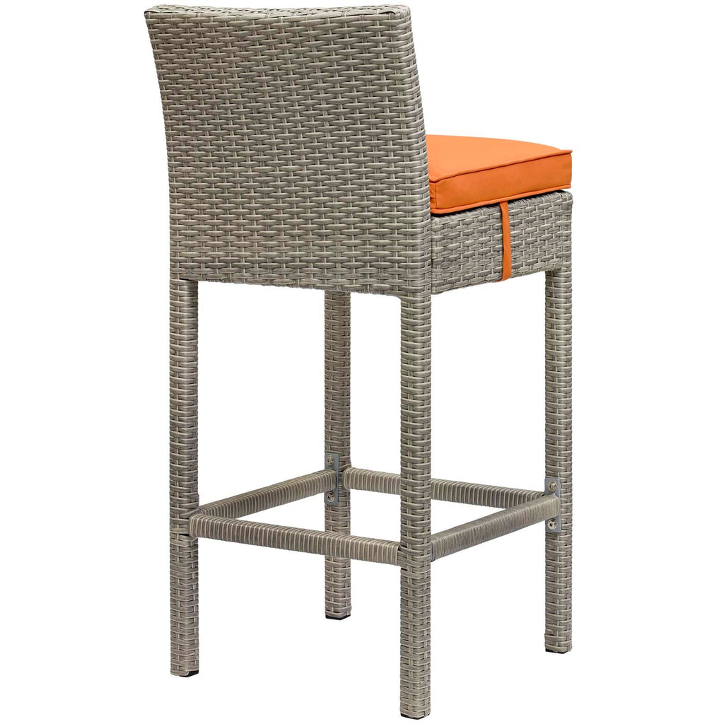 Conduit Bar Stool Outdoor Patio Wicker Rattan Set of 2 in Light Gray Orange