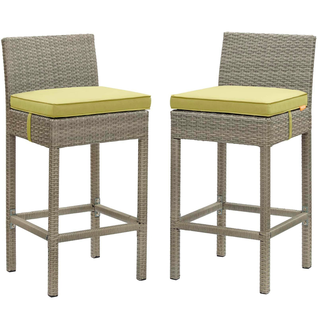 Conduit Bar Stool Outdoor Patio Wicker Rattan Set of 2 in Light Gray Peridot