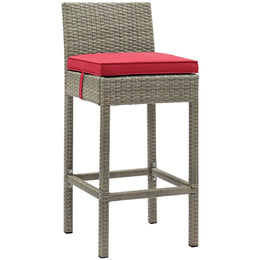 Conduit Bar Stool Outdoor Patio Wicker Rattan Set of 2 in Light Gray Red