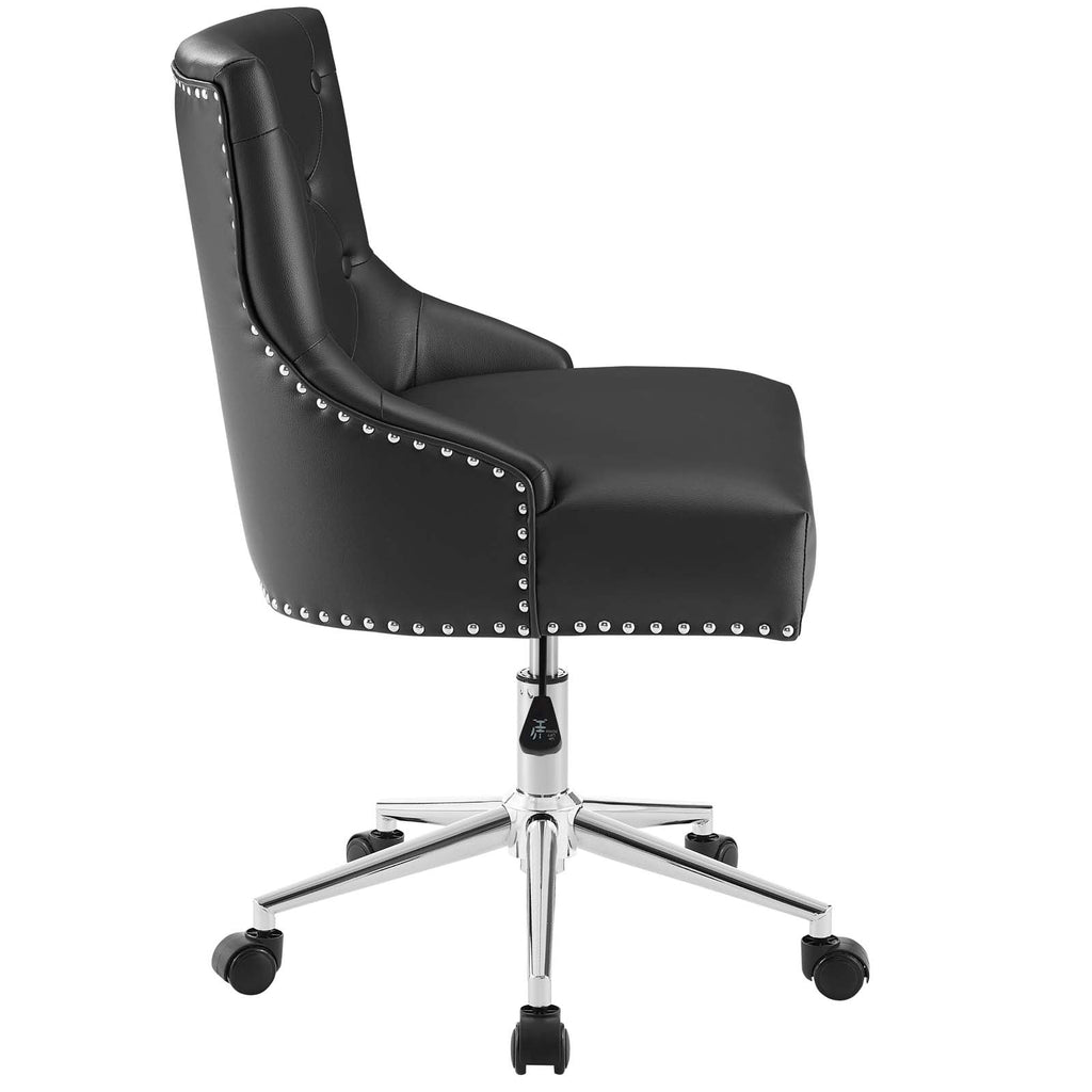Regent Tufted Button Swivel Faux Leather Office Chair in Black