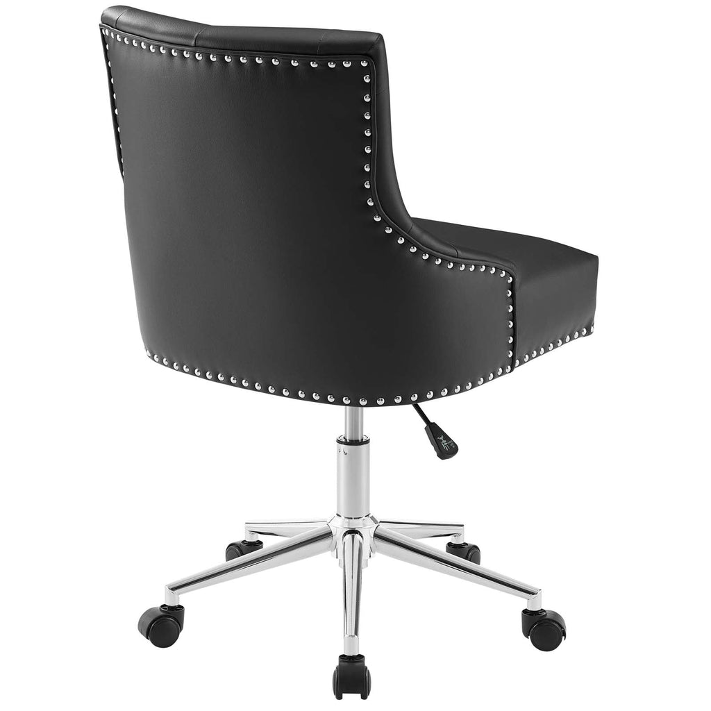 Regent Tufted Button Swivel Faux Leather Office Chair in Black