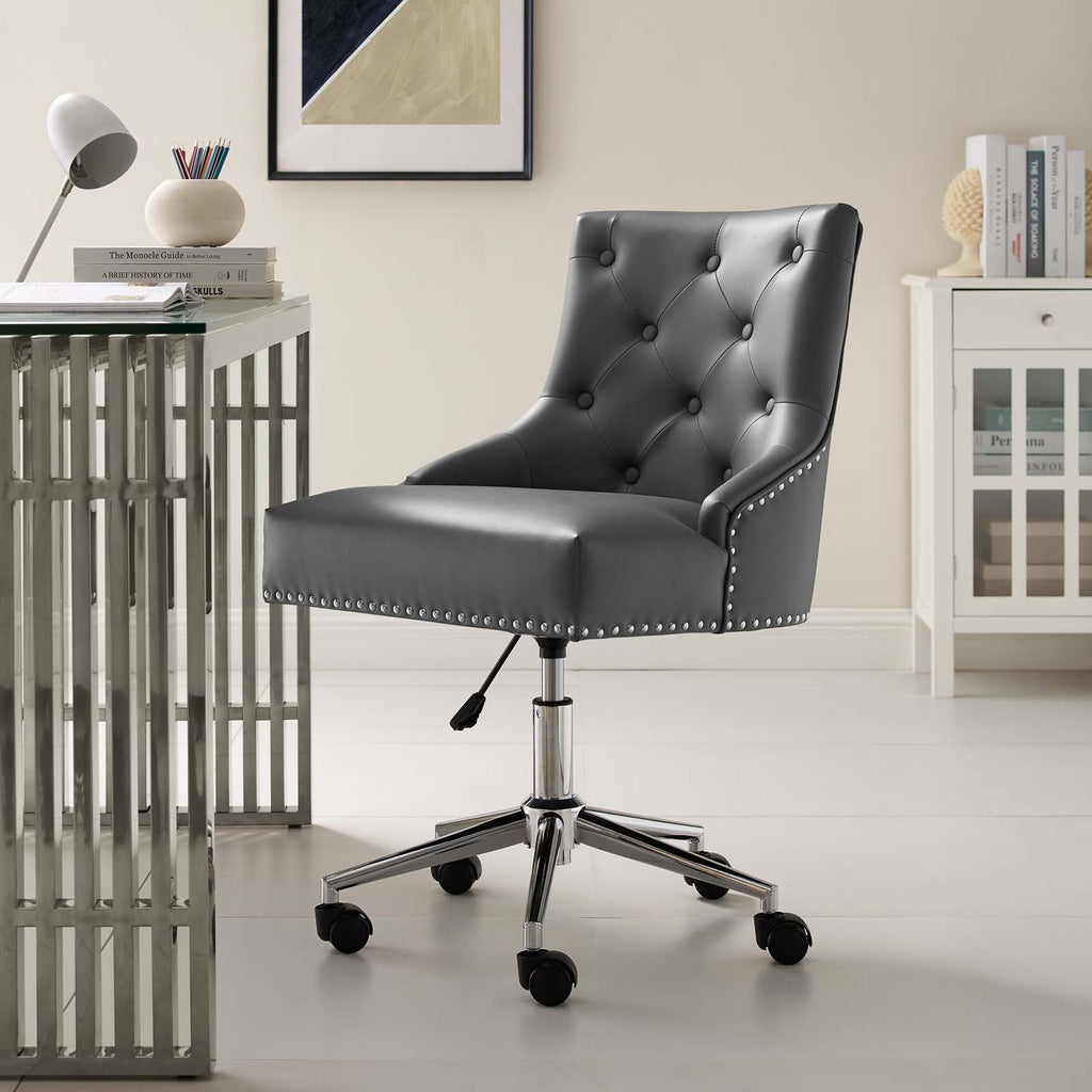 Regent Tufted Button Swivel Faux Leather Office Chair in Gray