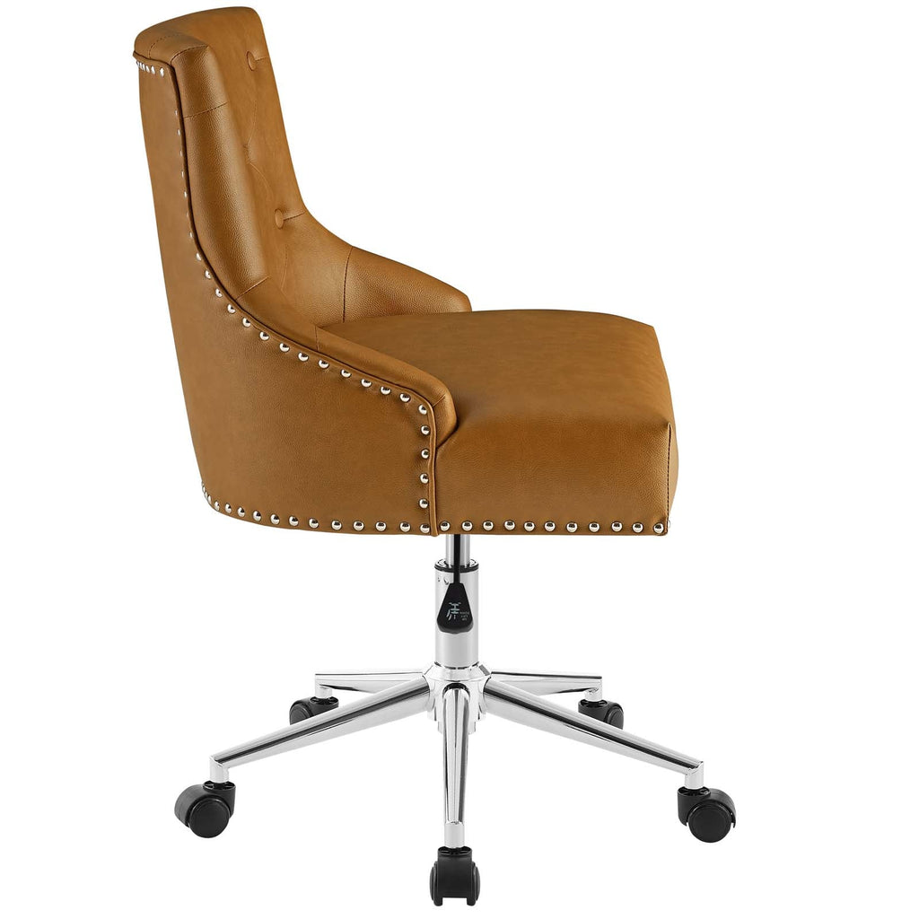 Regent Tufted Button Swivel Faux Leather Office Chair in Tan