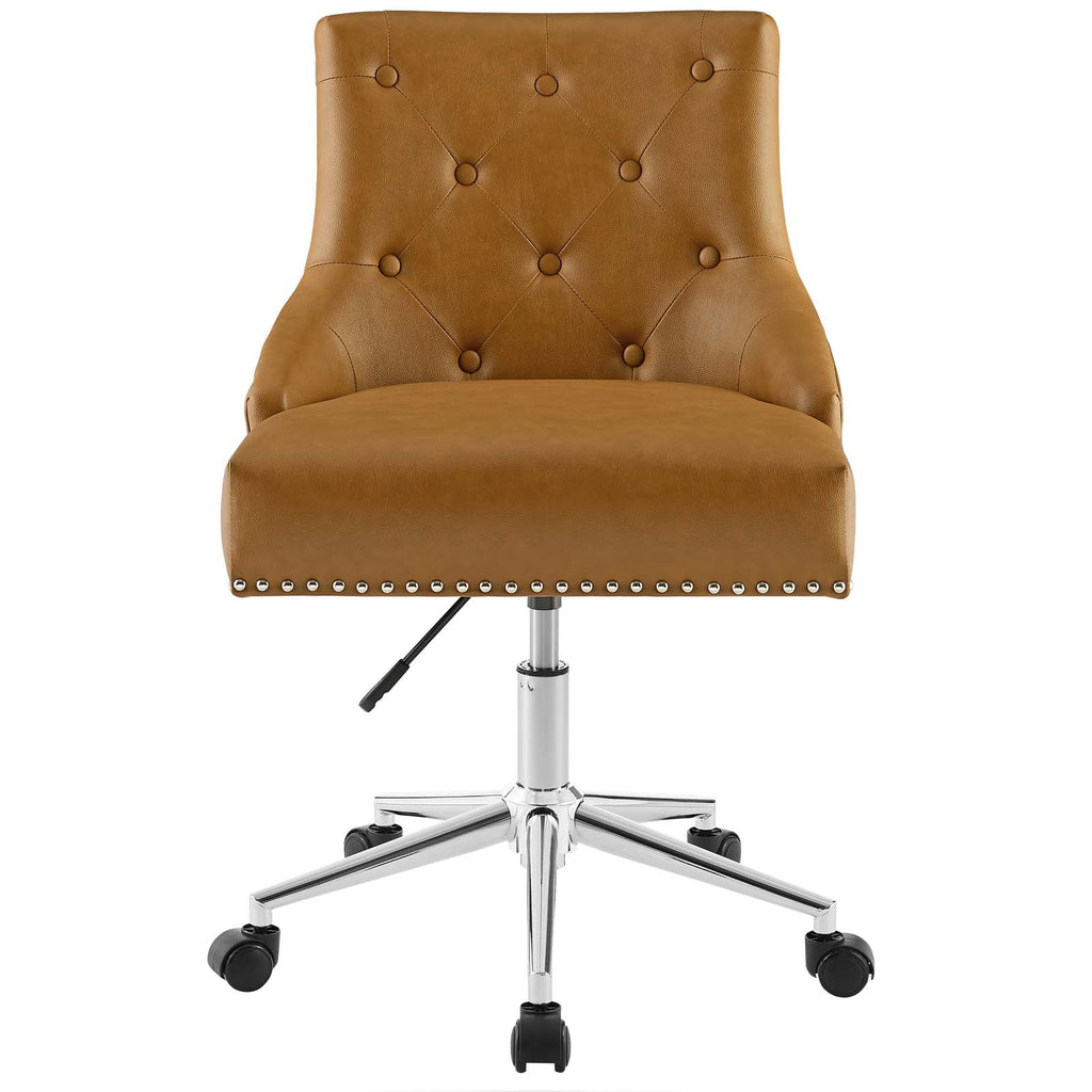 Regent Tufted Button Swivel Faux Leather Office Chair in Tan