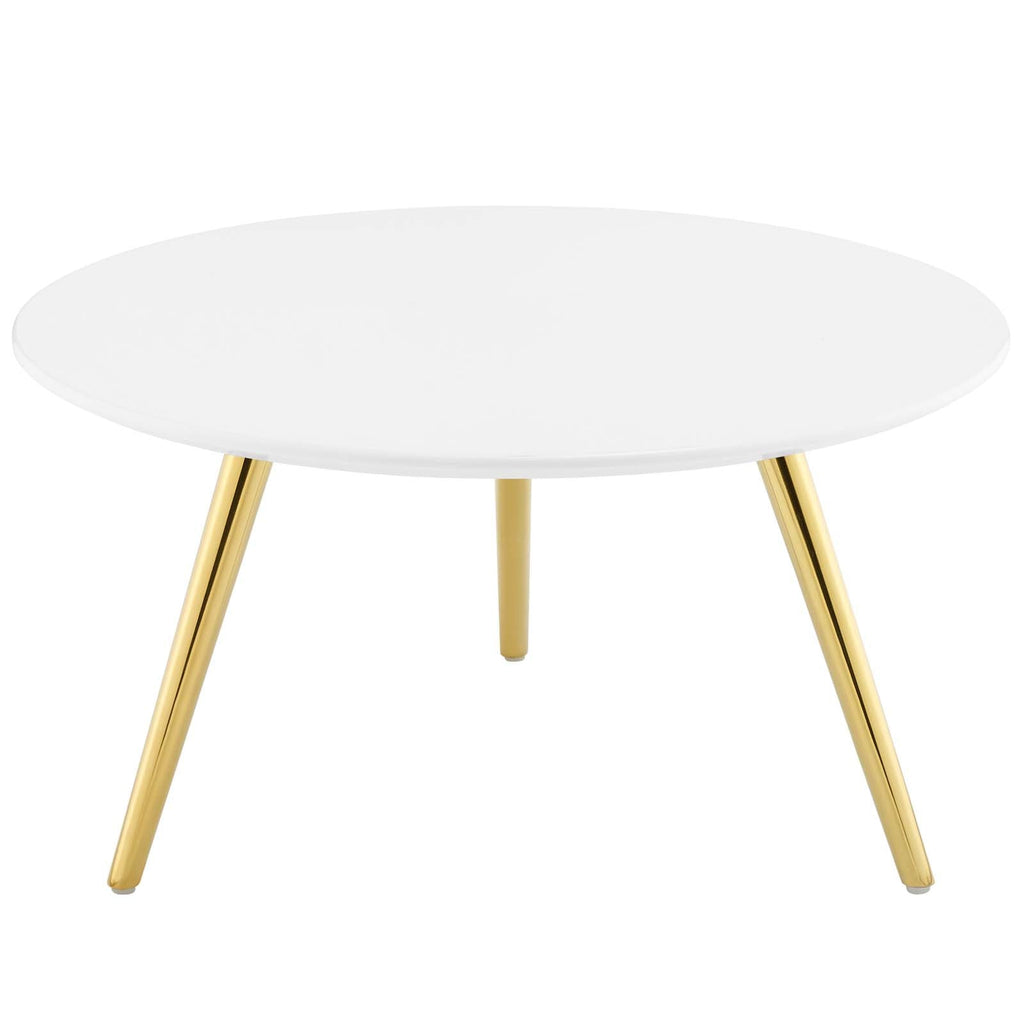 Lippa 28" Round Wood Top Coffee Table with Tripod Base in Gold White