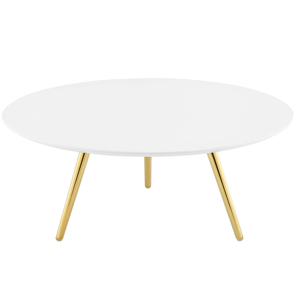 Lippa 36" Round Wood Top Coffee Table with Tripod Base in Gold White