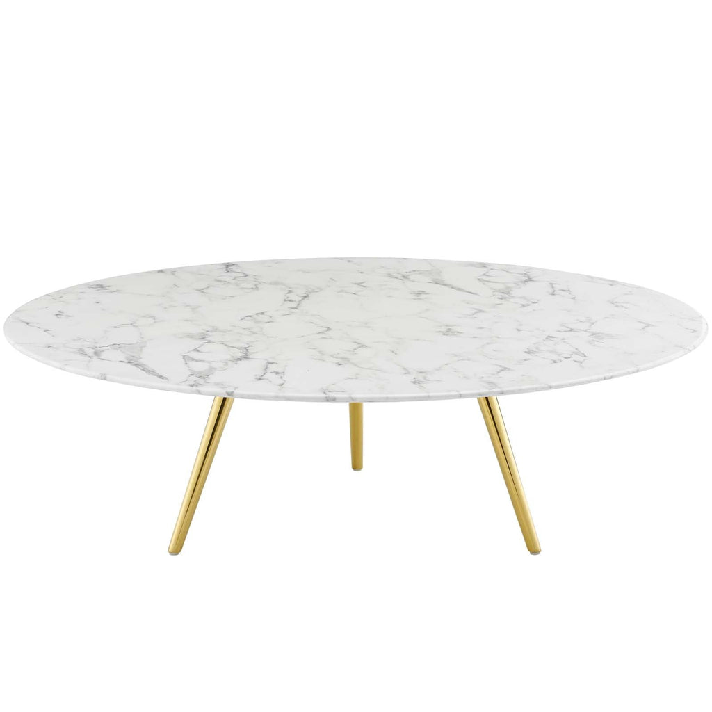 Lippa 47" Round Artificial Marble Coffee Table with Tripod Base in Gold White