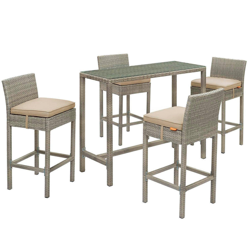 Conduit 5 Piece Outdoor Patio Wicker Rattan Set in Light Gray Beige