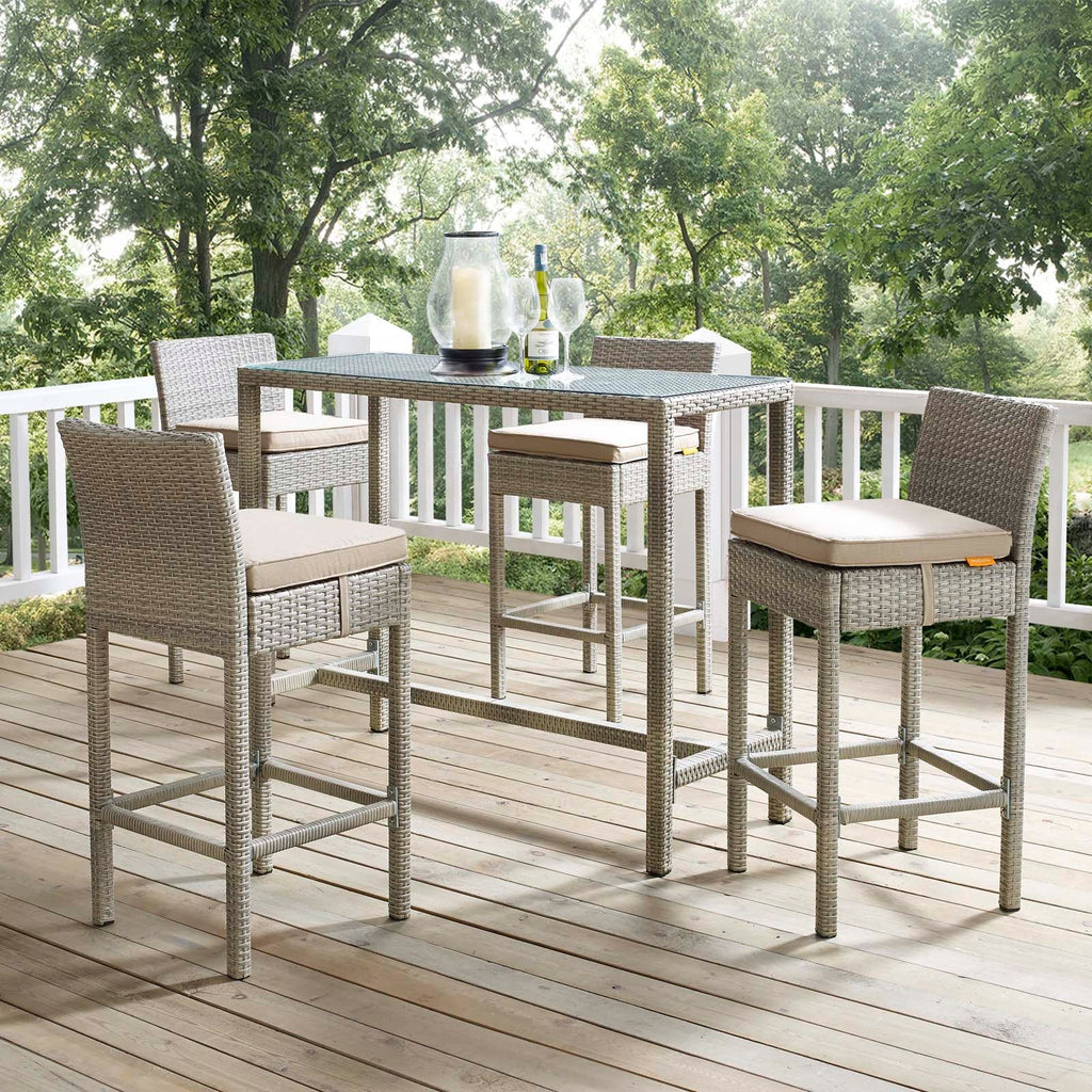 Conduit 5 Piece Outdoor Patio Wicker Rattan Set in Light Gray Beige