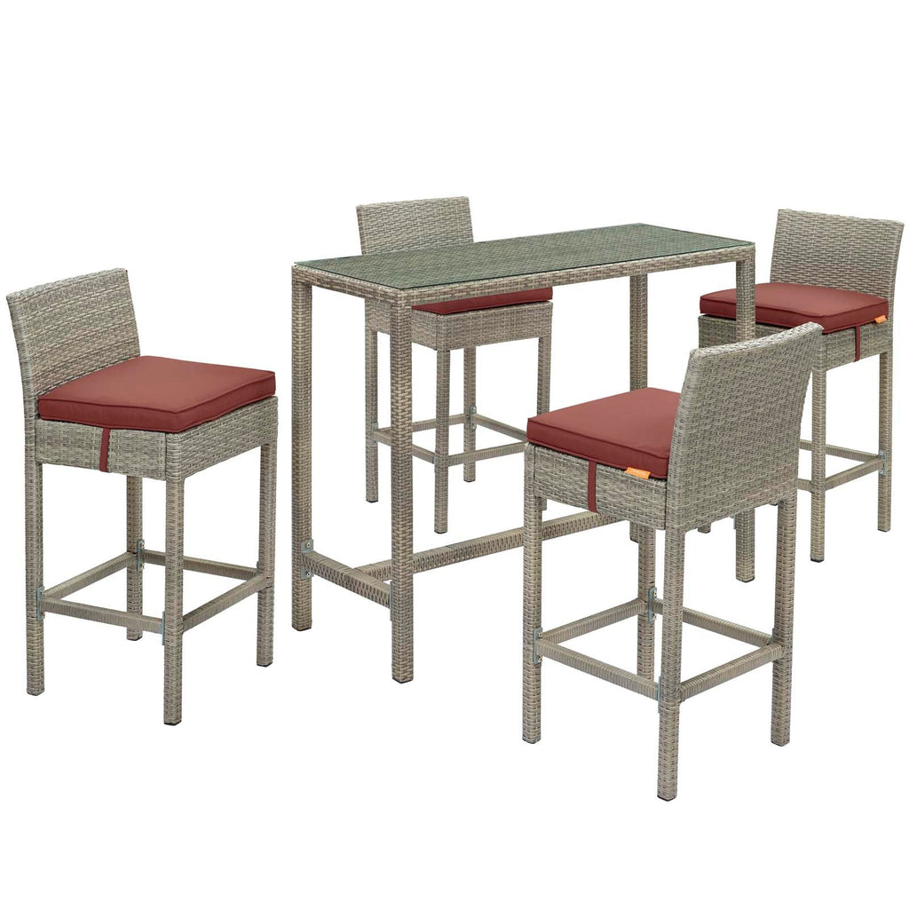 Conduit 5 Piece Outdoor Patio Wicker Rattan Set in Light Gray Currant