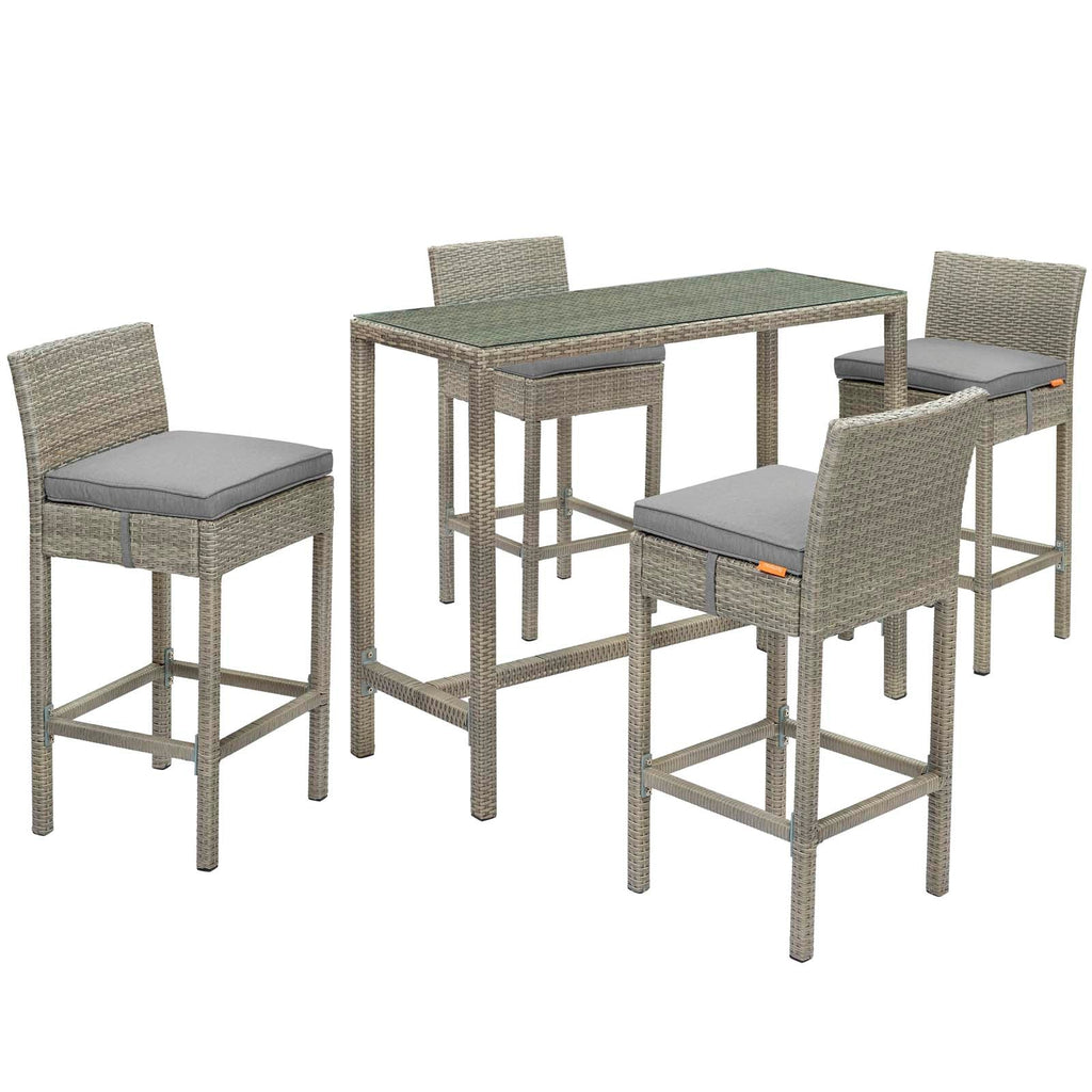 Conduit 5 Piece Outdoor Patio Wicker Rattan Set in Light Gray Gray