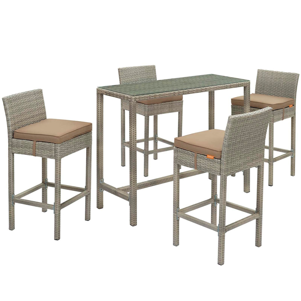 Conduit 5 Piece Outdoor Patio Wicker Rattan Set in Light Gray Mocha