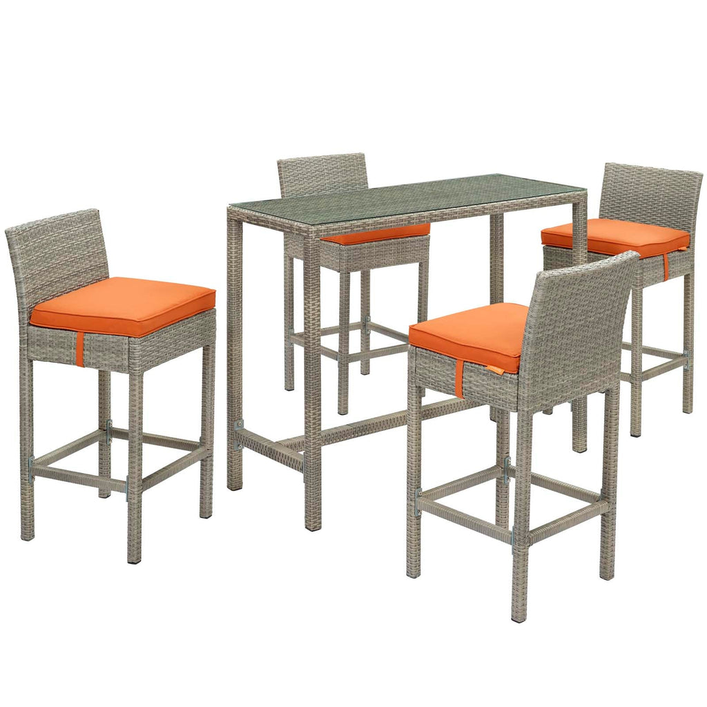 Conduit 5 Piece Outdoor Patio Wicker Rattan Set in Light Gray Orange