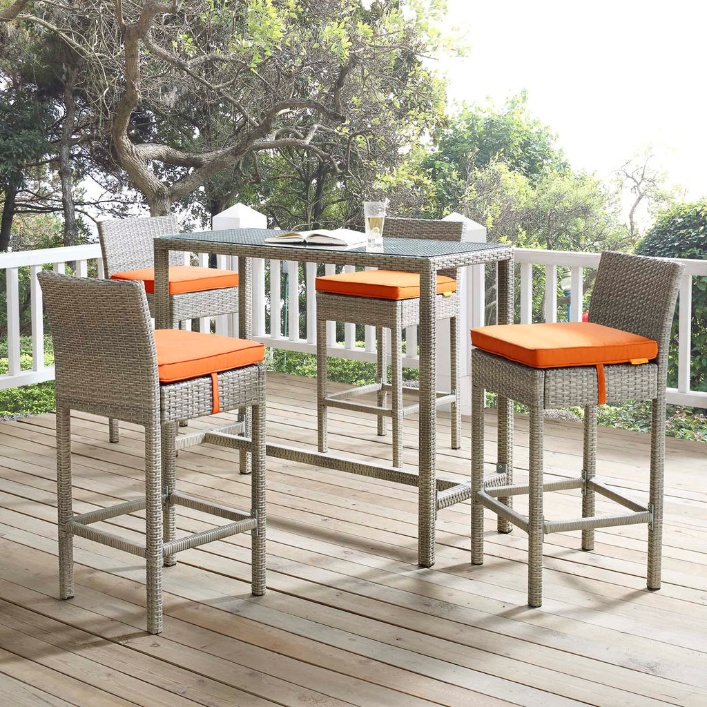 Conduit 5 Piece Outdoor Patio Wicker Rattan Set in Light Gray Orange