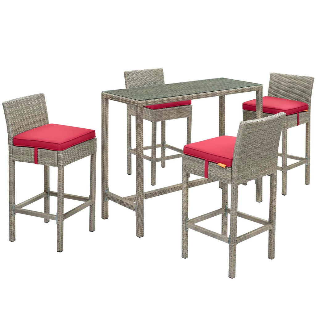 Conduit 5 Piece Outdoor Patio Wicker Rattan Set in Light Gray Red