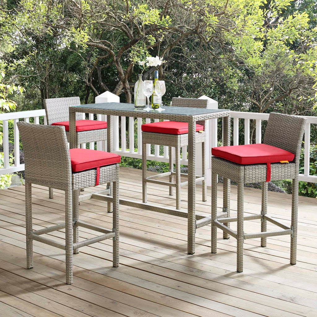 Conduit 5 Piece Outdoor Patio Wicker Rattan Set in Light Gray Red