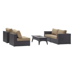 Convene 5 Piece Set Outdoor Patio with Fire Pit in Espresso Beige-3