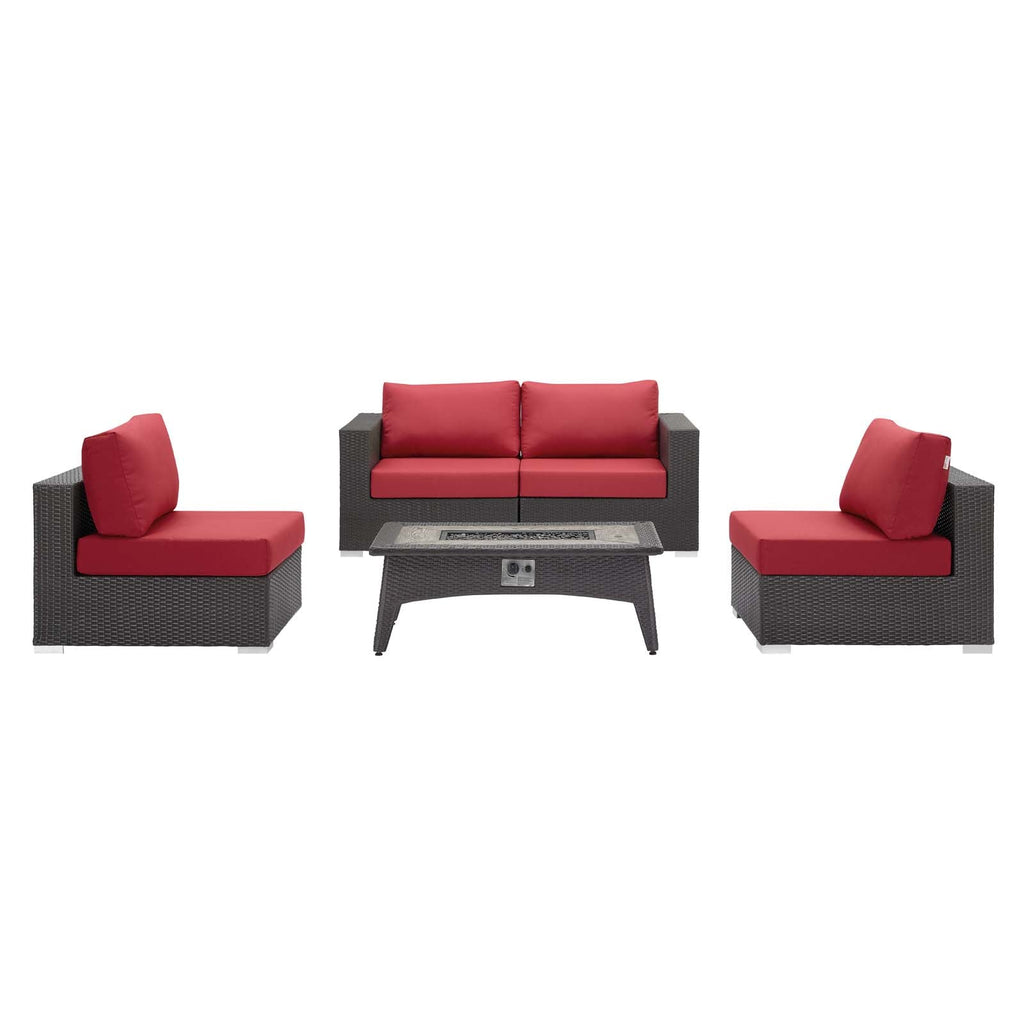 Convene 5 Piece Set Outdoor Patio with Fire Pit in Espresso Red-3