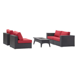 Convene 5 Piece Set Outdoor Patio with Fire Pit in Espresso Red-3