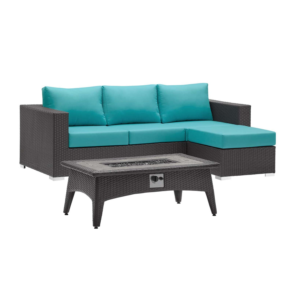 Convene 3 Piece Set Outdoor Patio with Fire Pit in Espresso Turquoise-2