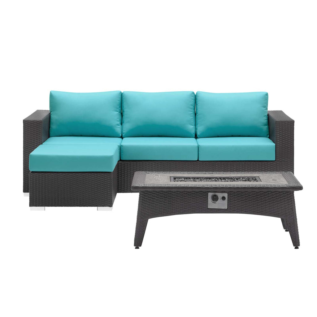Convene 3 Piece Set Outdoor Patio with Fire Pit in Espresso Turquoise-2