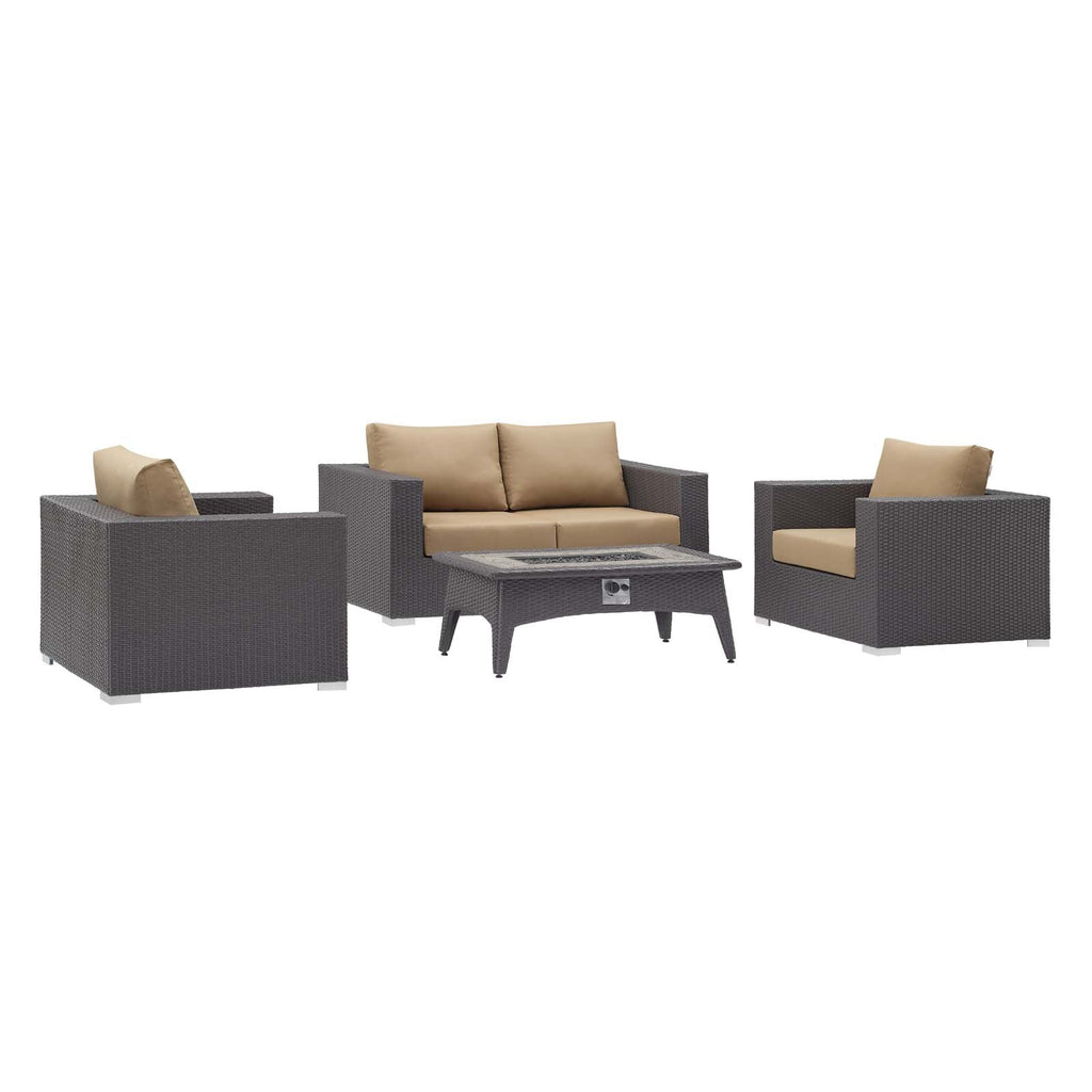 Convene 4 Piece Set Outdoor Patio with Fire Pit in Espresso Mocha