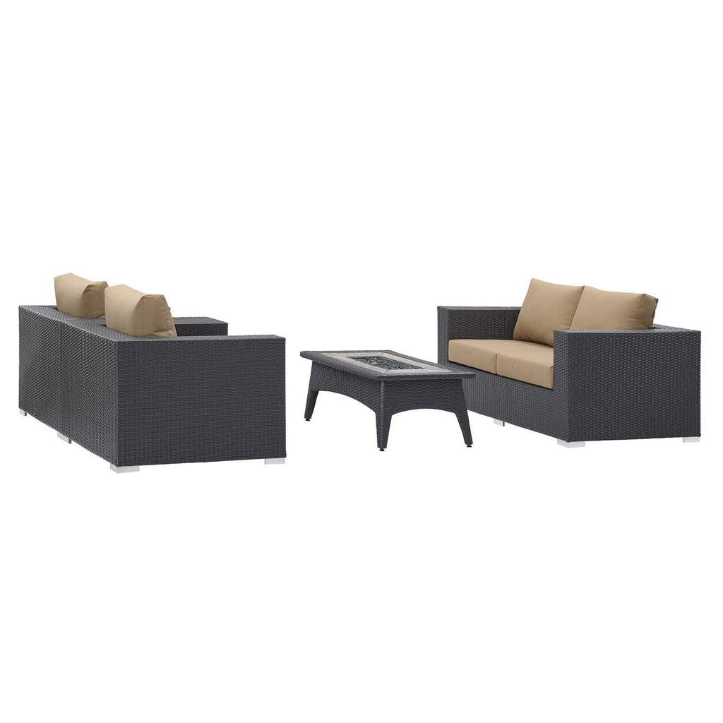 Convene 4 Piece Set Outdoor Patio with Fire Pit in Espresso Mocha