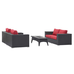 Convene 4 Piece Set Outdoor Patio with Fire Pit in Espresso Red