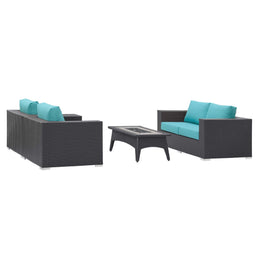 Convene 4 Piece Set Outdoor Patio with Fire Pit in Espresso Turquoise