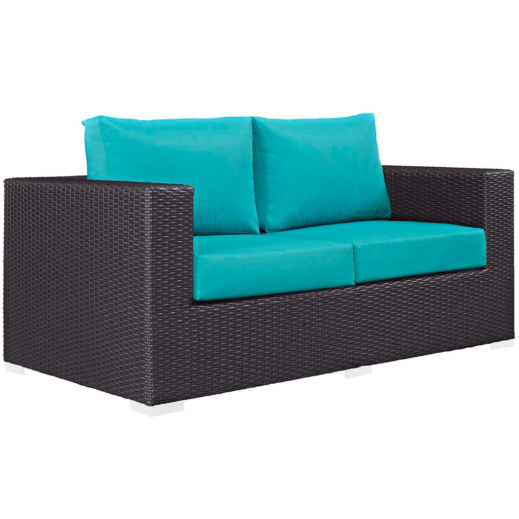 Convene 4 Piece Set Outdoor Patio with Fire Pit in Espresso Turquoise