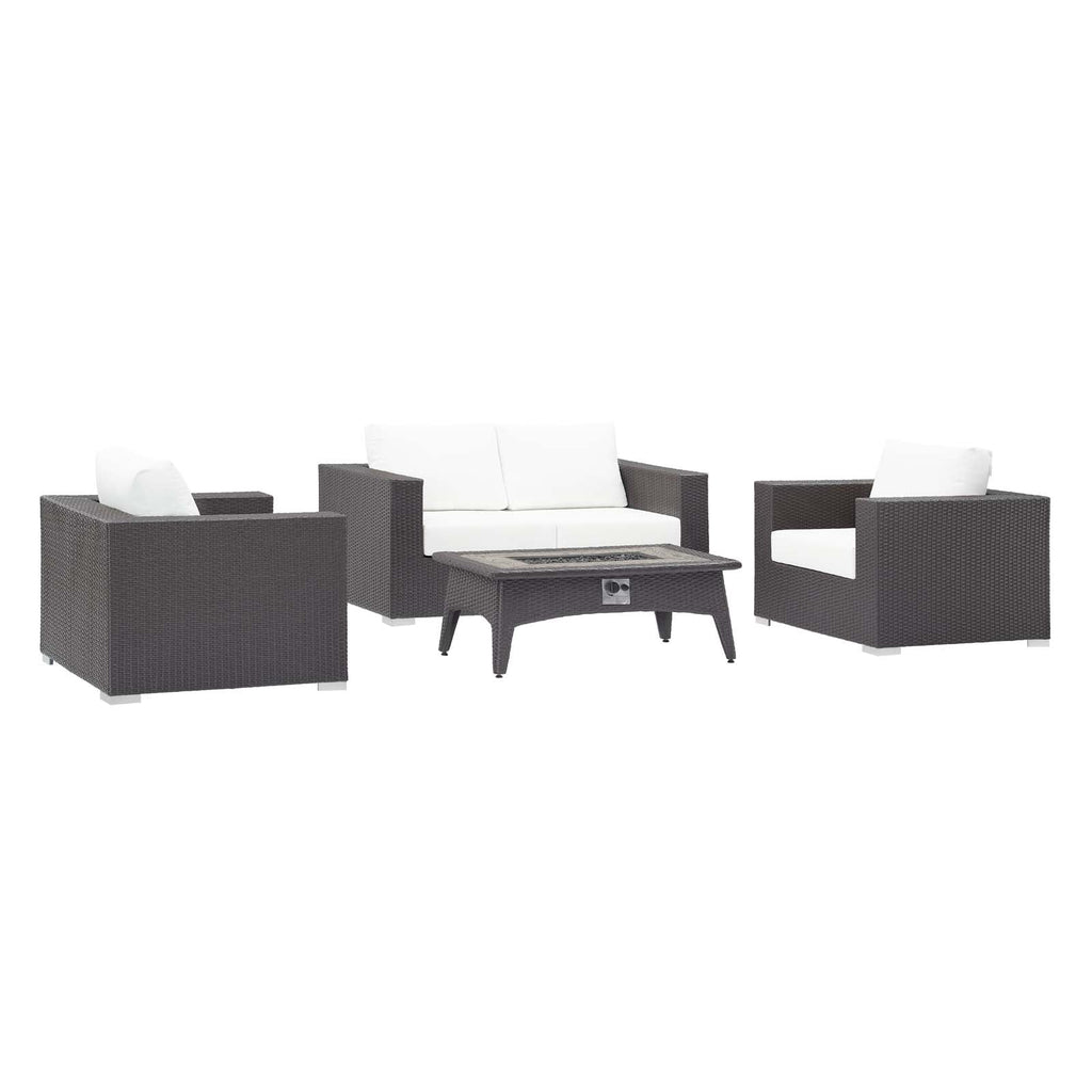 Convene 4 Piece Set Outdoor Patio with Fire Pit in Espresso White