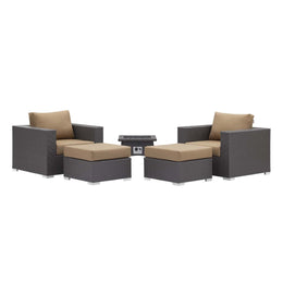 Convene 5 Piece Set Outdoor Patio with Fire Pit in Espresso Mocha-2