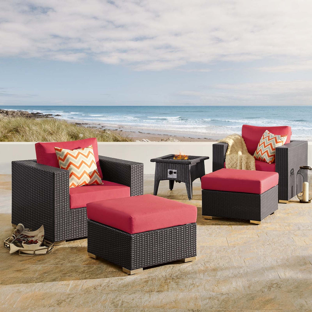 Convene 5 Piece Set Outdoor Patio with Fire Pit in Espresso Red-2